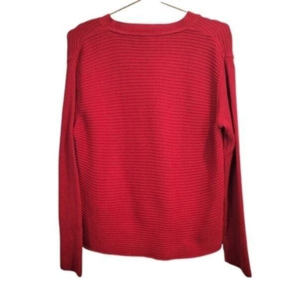 The J. Peterman Company | V neck long sleeve Ribbed Sweater Red - Picture 2 of 6